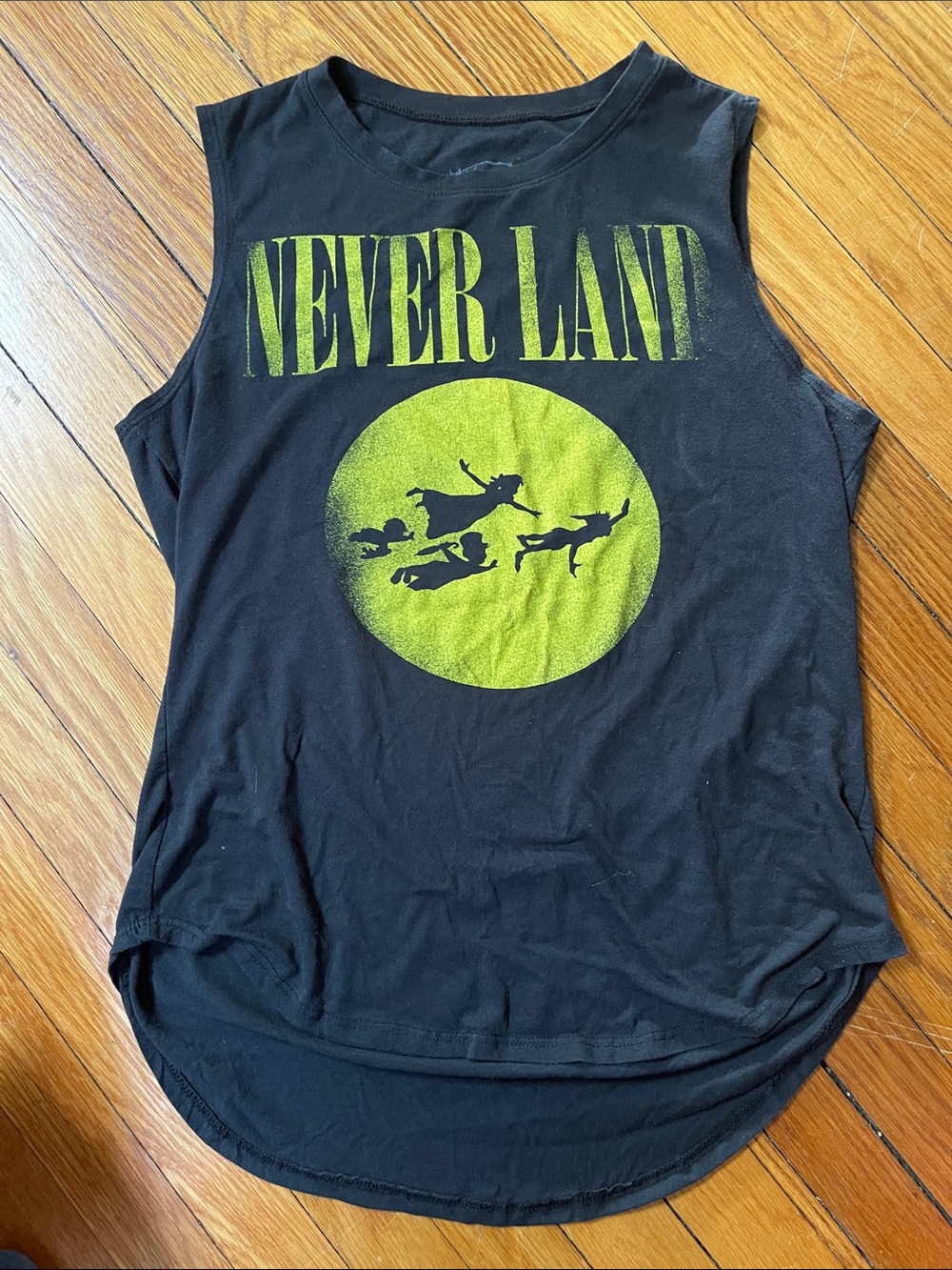 Disney Black Tank Top with Lime Never Land Graphic